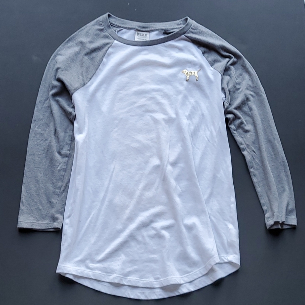 PINK White & Gray, Gold Sequin Baseball Tee